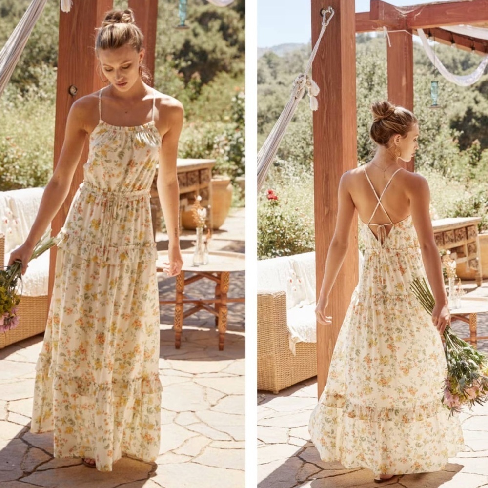 LOST + WANDER Big Escape Floral Tiered Maxi Dress Size Medium